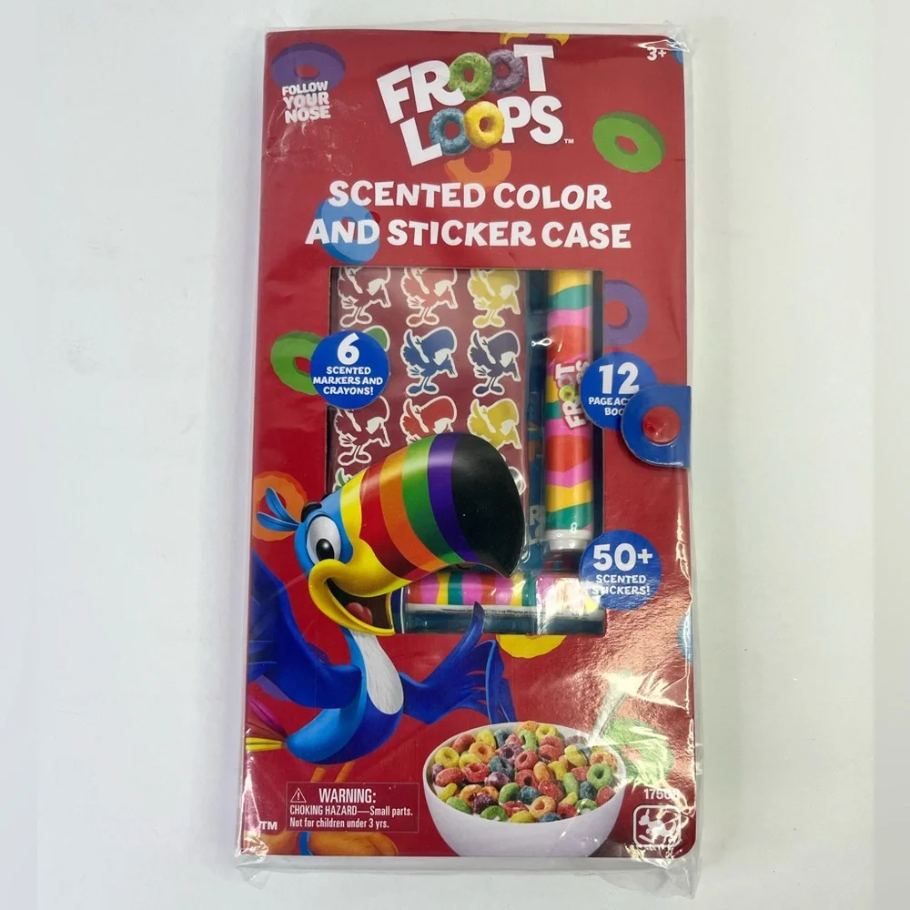 Fruit Loops Scented Color & Sticker Case Activity Book Travel On The Go Set.